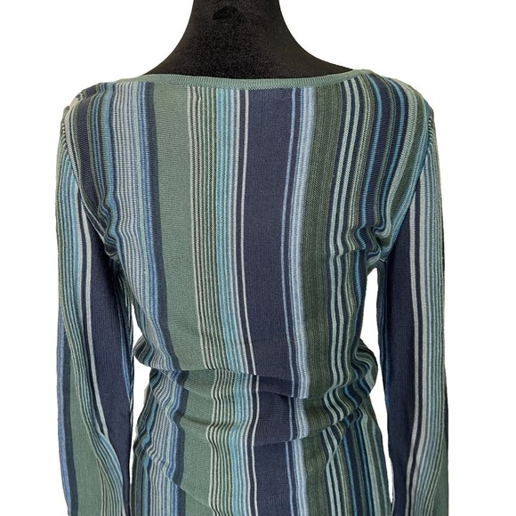 Peruvian Connection Pima Cotton Midi Dress Knit Pencil Striped Blue Green XS - Picture 8 of 10